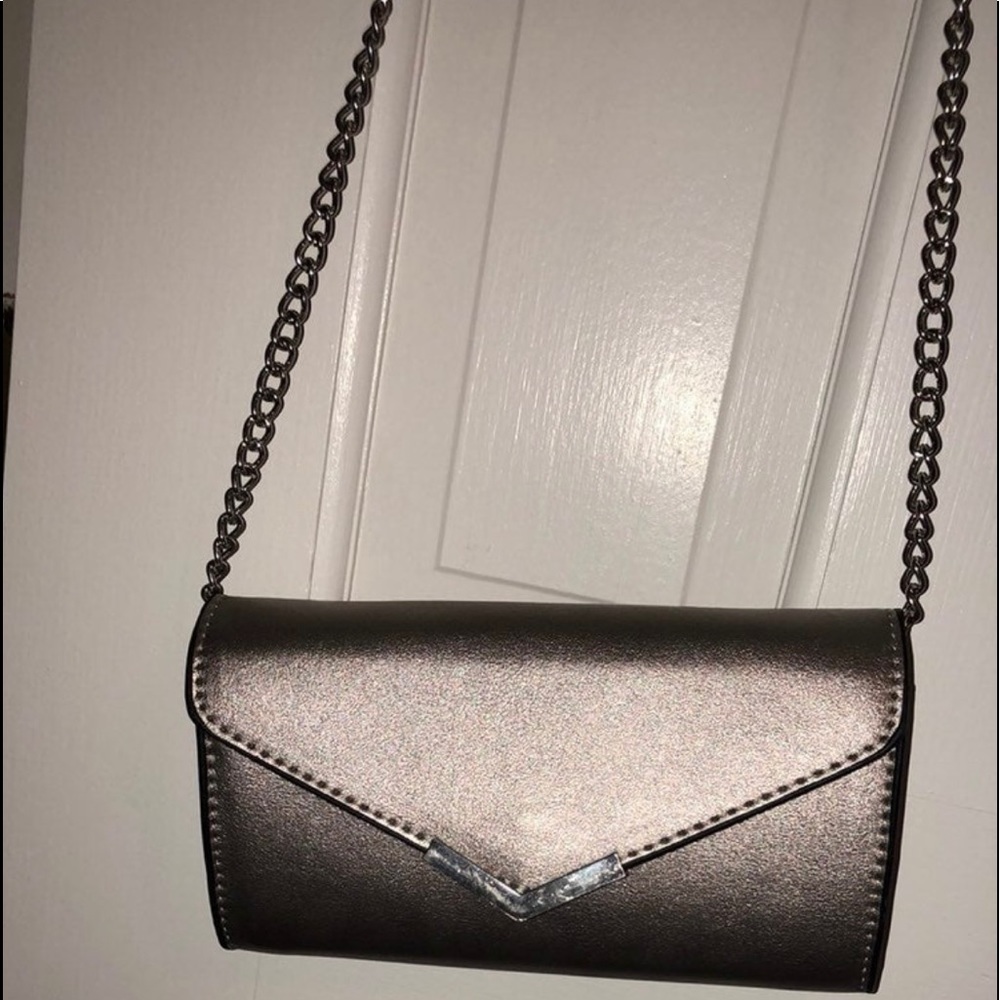 Silver long strap cross body bag